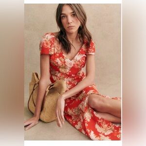 Sezane Alessia Dress Red Floral - Size 8